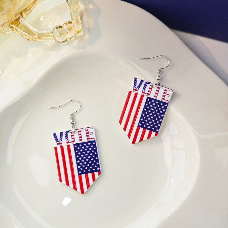 Wholesale Vintage Love Heart Flower Independence Day Acrylic Earrings